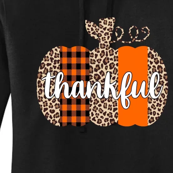 Thankful Cheetah Plaid Pumpkin Cute Holiday Women's Pullover Hoodie