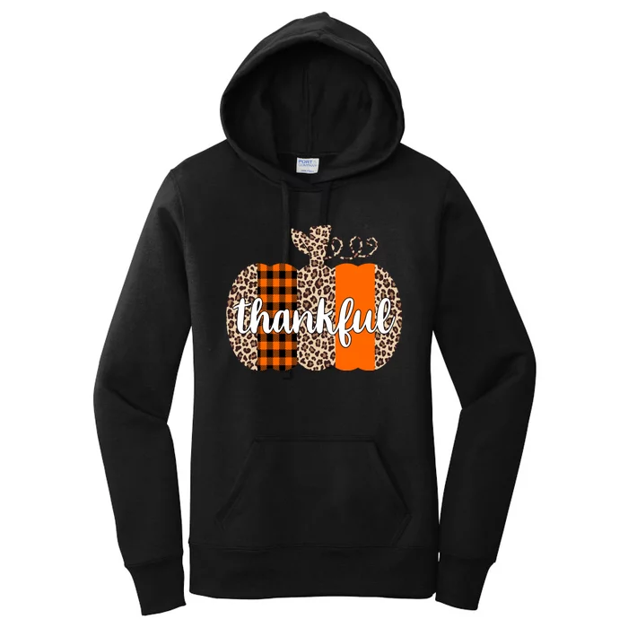 Thankful Cheetah Plaid Pumpkin Cute Holiday Women's Pullover Hoodie