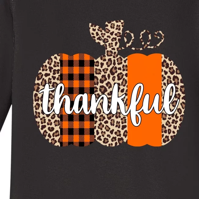 Thankful Cheetah Plaid Pumpkin Cute Holiday Baby Long Sleeve Bodysuit