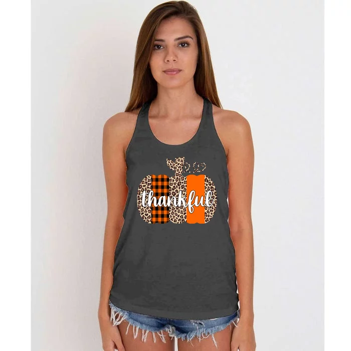 Thankful Cheetah Plaid Pumpkin Cute Holiday Women's Knotted Racerback Tank