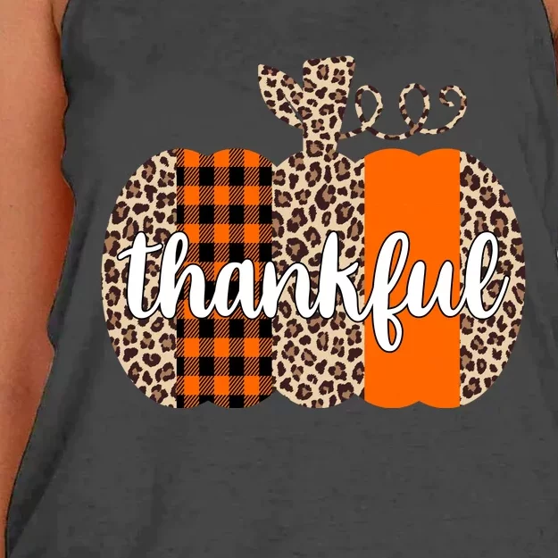 Thankful Cheetah Plaid Pumpkin Cute Holiday Women's Knotted Racerback Tank