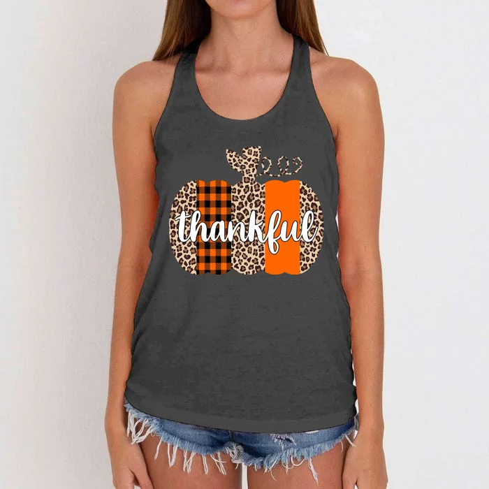 Thankful Cheetah Plaid Pumpkin Cute Holiday Women's Knotted Racerback Tank