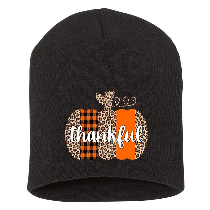 Thankful Cheetah Plaid Pumpkin Cute Holiday Short Acrylic Beanie