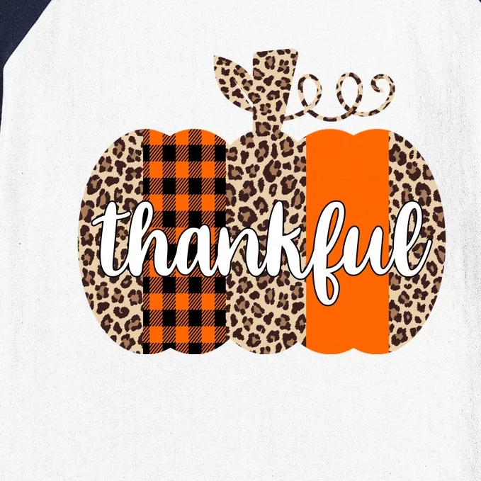 Thankful Cheetah Plaid Pumpkin Cute Holiday Baseball Sleeve Shirt