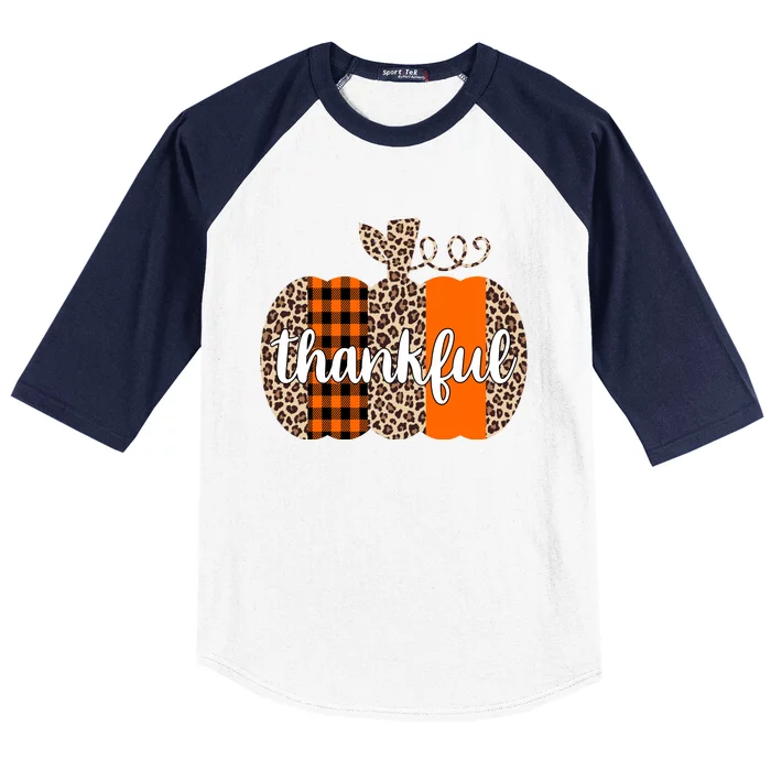 Thankful Cheetah Plaid Pumpkin Cute Holiday Baseball Sleeve Shirt