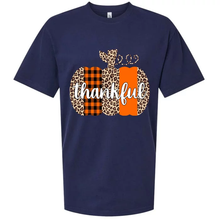 Thankful Cheetah Plaid Pumpkin Cute Holiday Sueded Cloud Jersey T-Shirt