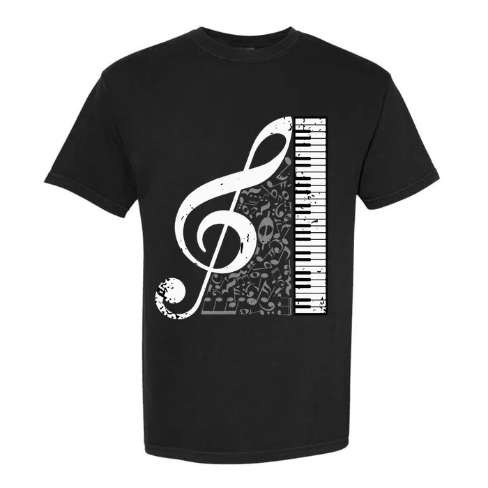 Treble Clef Piano Musical Notes Pianist Musician Instrument Garment-Dyed Heavyweight T-Shirt