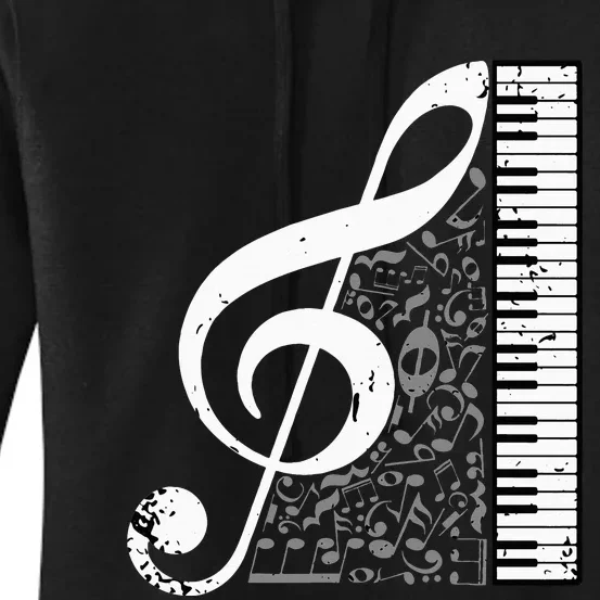 Treble Clef Piano Musical Notes Pianist Musician Instrument Women's Pullover Hoodie