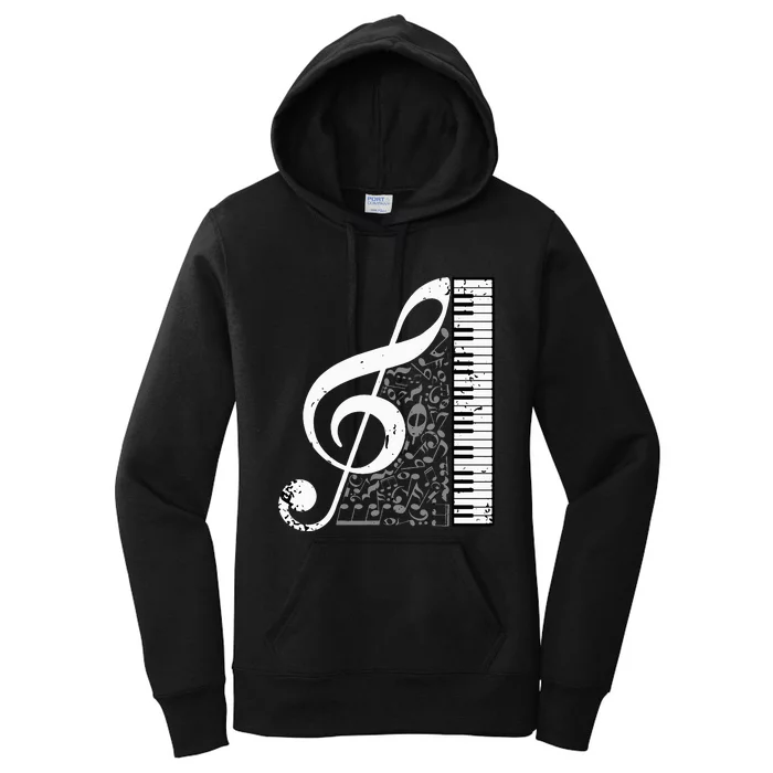 Treble Clef Piano Musical Notes Pianist Musician Instrument Women's Pullover Hoodie