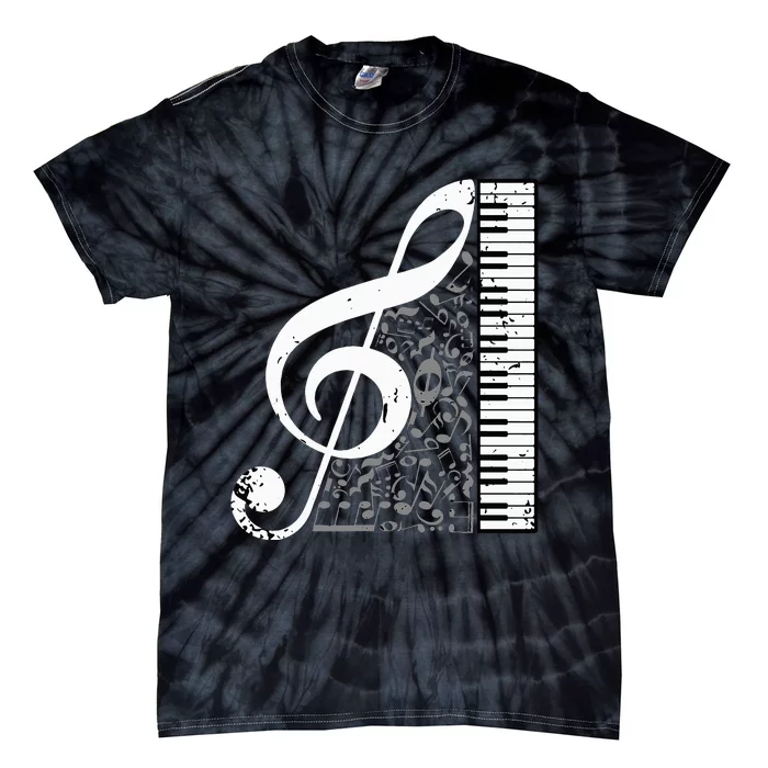 Treble Clef Piano Musical Notes Pianist Musician Instrument Tie-Dye T-Shirt