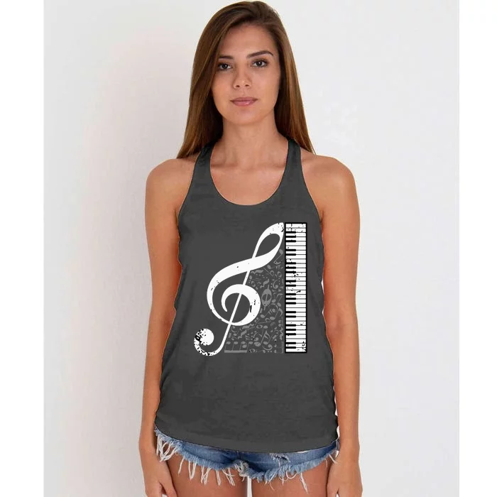 Treble Clef Piano Musical Notes Pianist Musician Instrument Women's Knotted Racerback Tank