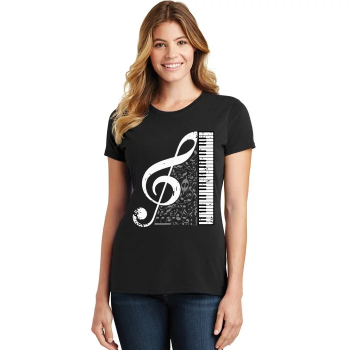 Treble Clef Piano Musical Notes Pianist Musician Instrument Women's T-Shirt