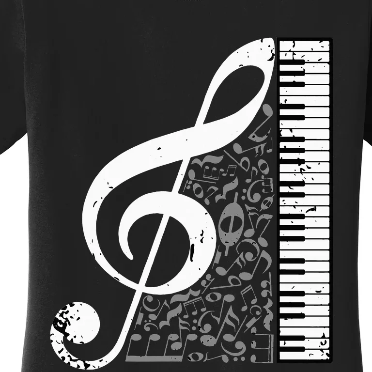 Treble Clef Piano Musical Notes Pianist Musician Instrument Women's T-Shirt