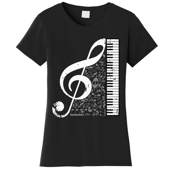 Treble Clef Piano Musical Notes Pianist Musician Instrument Women's T-Shirt