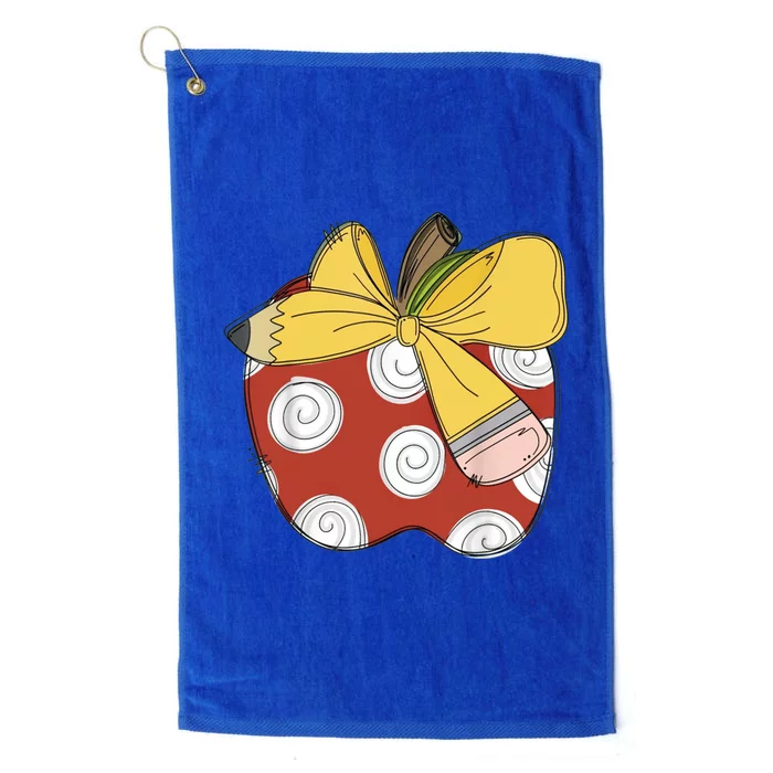 Teacher Coquette Pencil Bow And Apple Teacher Platinum Collection Golf Towel