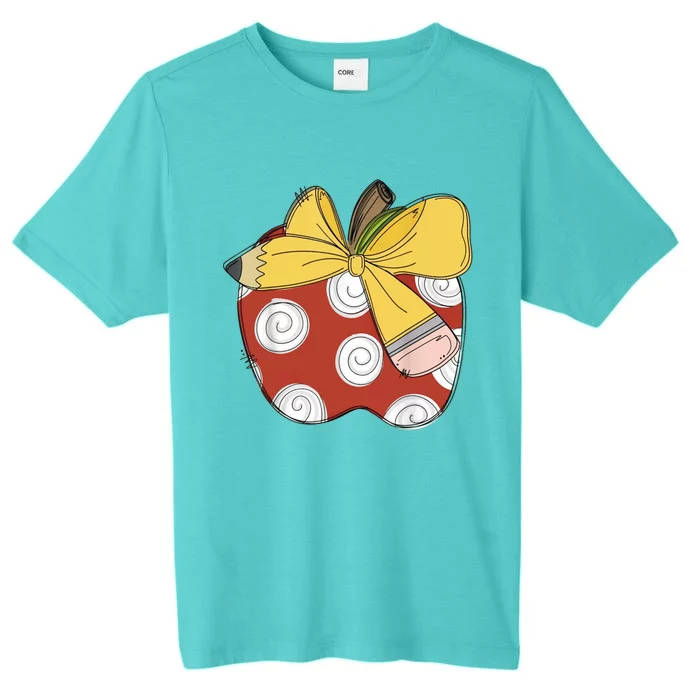 Teacher Coquette Pencil Bow And Apple Teacher ChromaSoft Performance T-Shirt