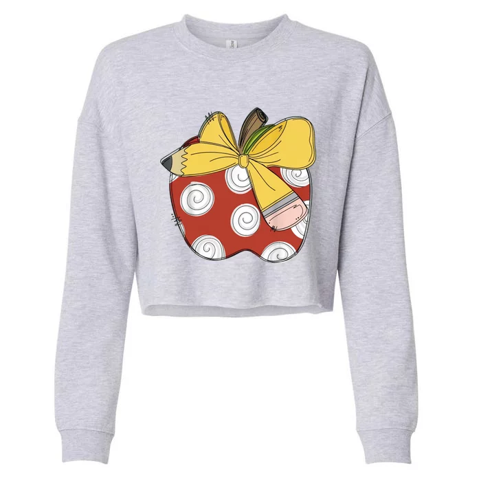 Teacher Coquette Pencil Bow And Apple Teacher Cropped Pullover Crew