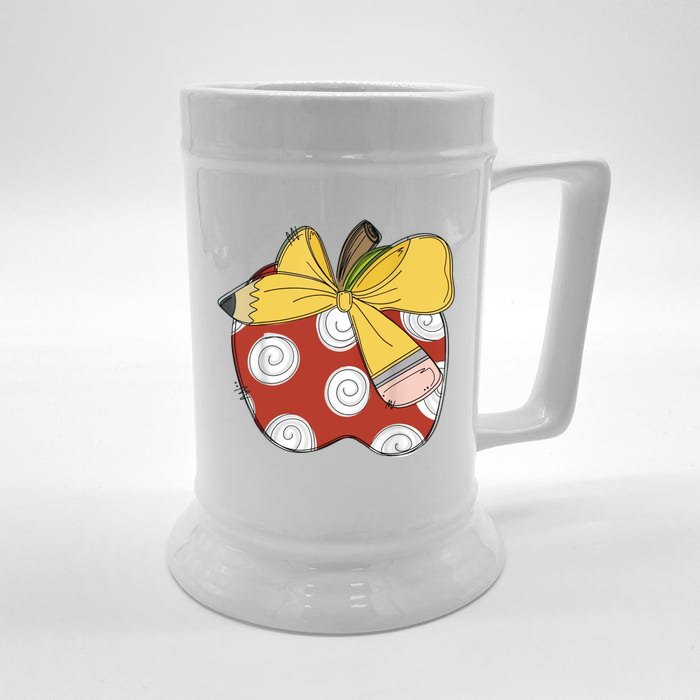 Teacher Coquette Pencil Bow And Apple Teacher Front & Back Beer Stein