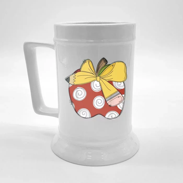 Teacher Coquette Pencil Bow And Apple Teacher Front & Back Beer Stein