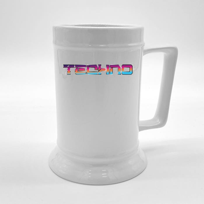 Techno Colorful Rave Dj EDM Festival Raver Front & Back Beer Stein