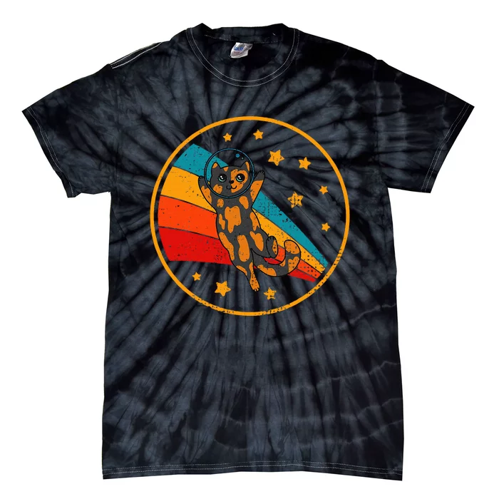 Tortoiseshell Cat Retro Space Cat Tie-Dye T-Shirt