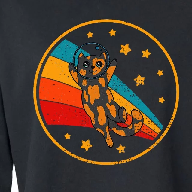 Tortoiseshell Cat Retro Space Cat Cropped Pullover Crew