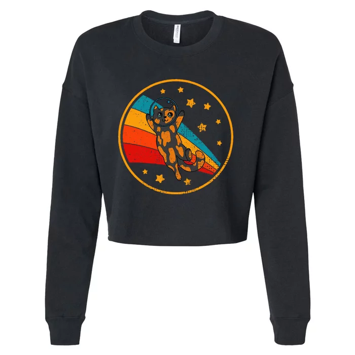 Tortoiseshell Cat Retro Space Cat Cropped Pullover Crew