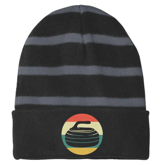 Team Curling Retro Sunset Sport Striped Beanie with Solid Band