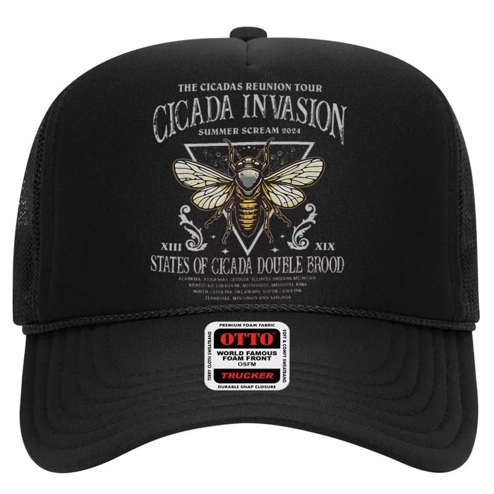 The Cicadas Reunion Cicada Nature Lover Summer 2024 High Crown Mesh Trucker Hat