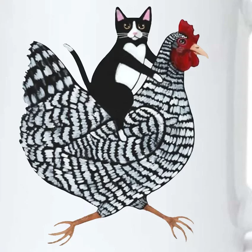 Tuxedo Cat Riding A Chicken Funny Black Color Changing Mug