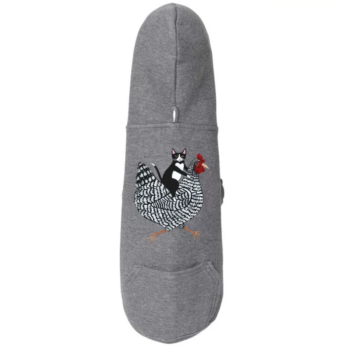 Tuxedo Cat Riding A Chicken Funny Doggie 3-End Fleece Hoodie