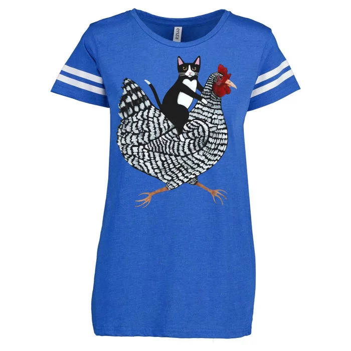 Tuxedo Cat Riding A Chicken Funny Enza Ladies Jersey Football T-Shirt