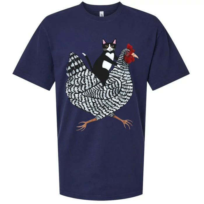 Tuxedo Cat Riding A Chicken Funny Sueded Cloud Jersey T-Shirt