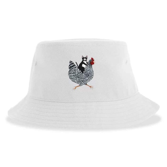 Tuxedo Cat Riding A Chicken Funny Sustainable Bucket Hat