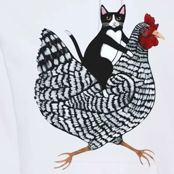 Tuxedo Cat Riding A Chicken Funny Premium Hoodie