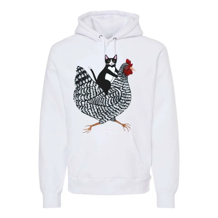 Tuxedo Cat Riding A Chicken Funny Premium Hoodie