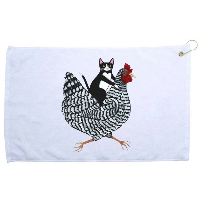 Tuxedo Cat Riding A Chicken Funny Grommeted Golf Towel