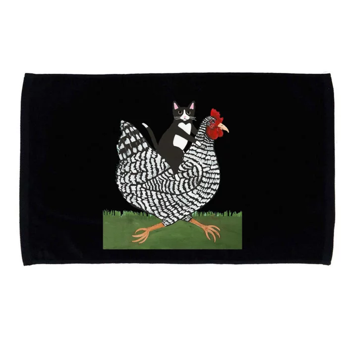 Tuxedo Cat Riding A Chicken Gift Microfiber Hand Towel