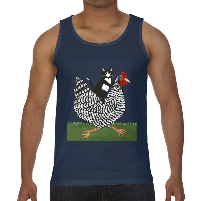 Tuxedo Cat Riding A Chicken Comfort Colors® Tank Top