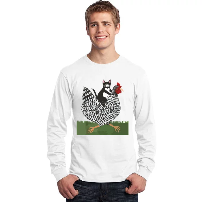 Tuxedo Cat Riding A Chicken Tall Long Sleeve T-Shirt