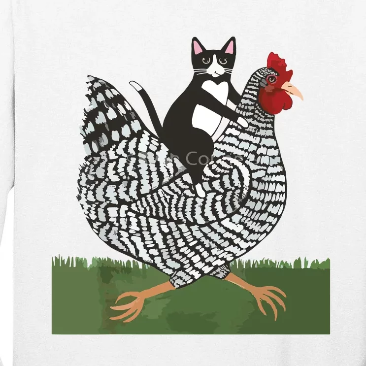 Tuxedo Cat Riding A Chicken Tall Long Sleeve T-Shirt