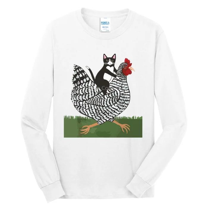 Tuxedo Cat Riding A Chicken Tall Long Sleeve T-Shirt