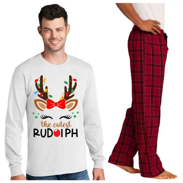 The Cutest Rudolph Reindeer Christmas Pajama Xmas Lights Long Sleeve Pajama Set