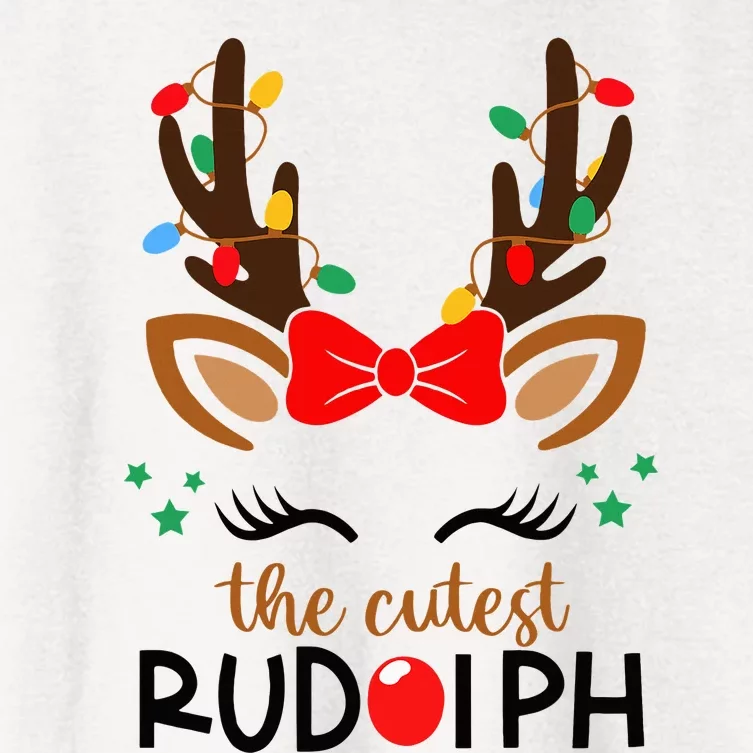 The Cutest Rudolph Reindeer Christmas Pajama Xmas Lights Women's Crop Top Tee