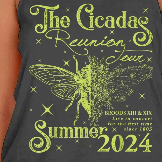 The Cicada Reunion U.S 2024 Cicada Concert Fest Lover Women's Knotted Racerback Tank