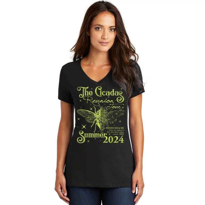 The Cicada Reunion U.S 2024 Cicada Concert Fest Lover Women's V-Neck T-Shirt