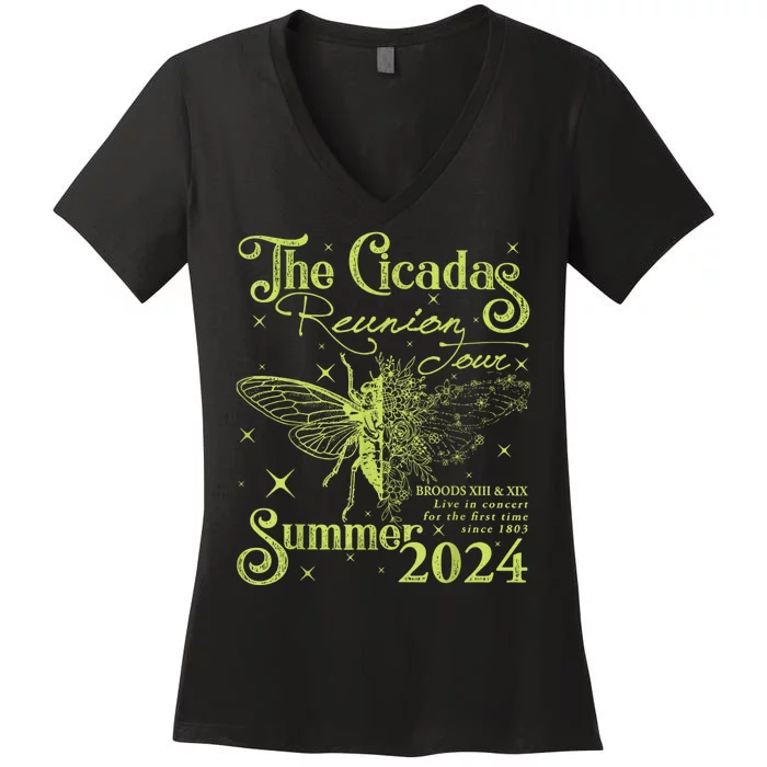 The Cicada Reunion U.S 2024 Cicada Concert Fest Lover Women's V-Neck T-Shirt