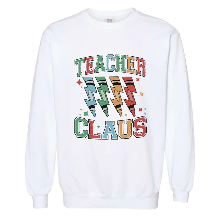 Teacher Claus Retro Christmas Garment-Dyed Sweatshirt