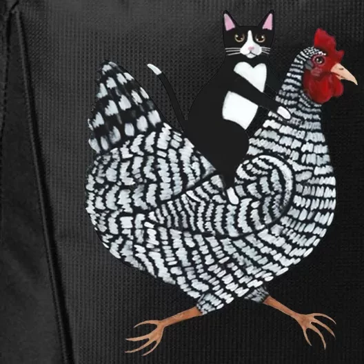 Tuxedo Cat Riding Chicken Funny City Backpack