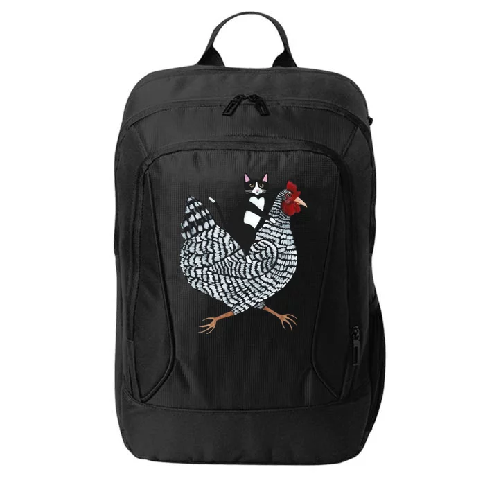 Tuxedo Cat Riding Chicken Funny City Backpack